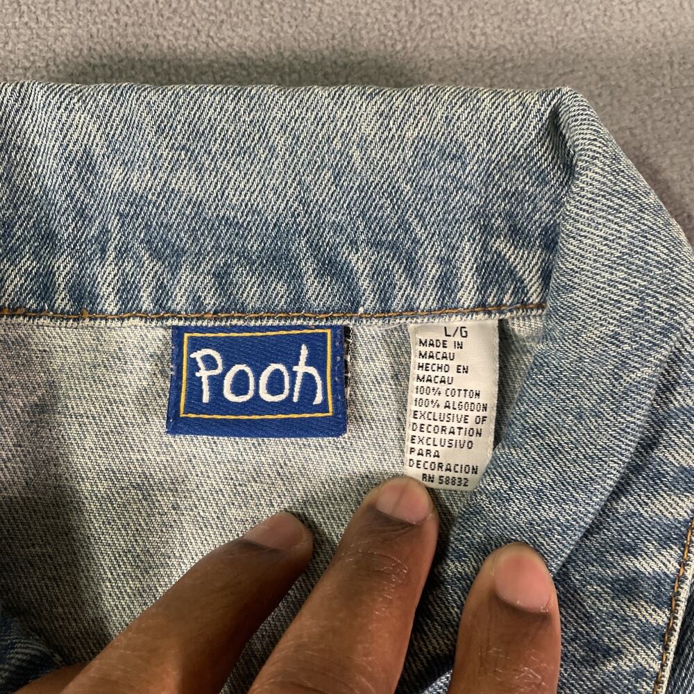 Vintage Winnie The Pooh Denim Jacket Men L Blue Jean Biker Trucker Retro Disney - Picture 8 of 12